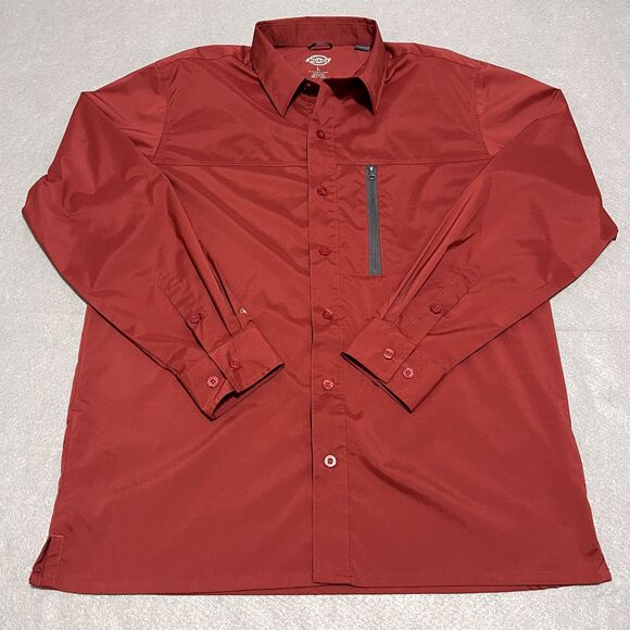 Dickies Shirt Mens Large Red Rust Zipper Pocket Way Flex Casual Workwear Be Cool - Picture 1 of 11